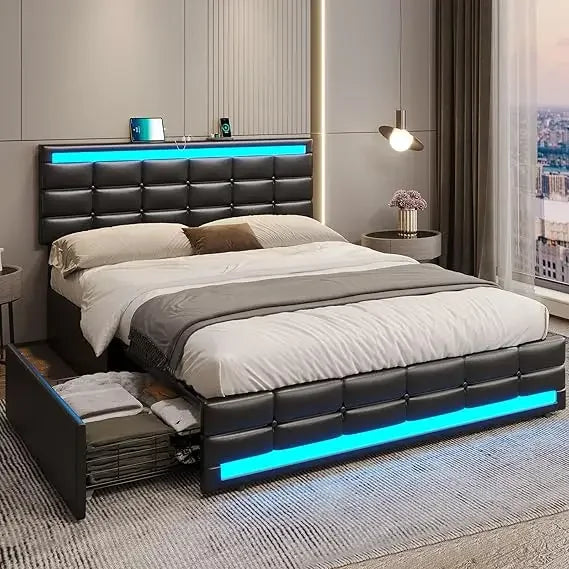 Cushy Bedframe with LED lights and charging station