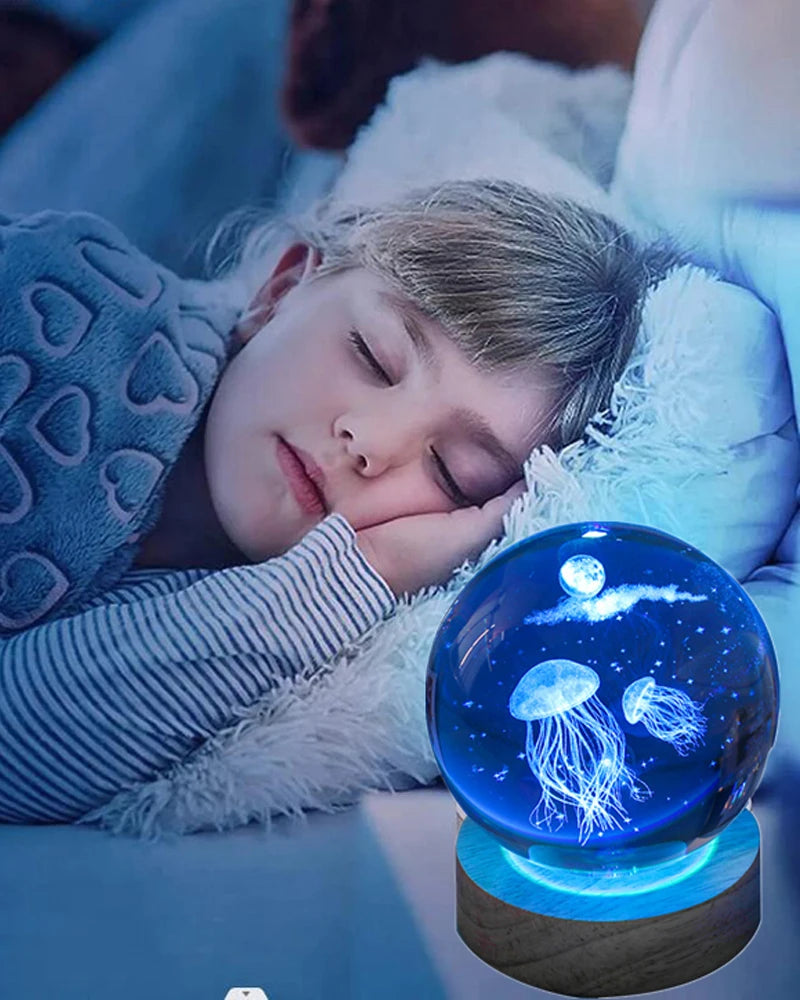 3D Jellyfish Laser engraved crystal ball LED night light