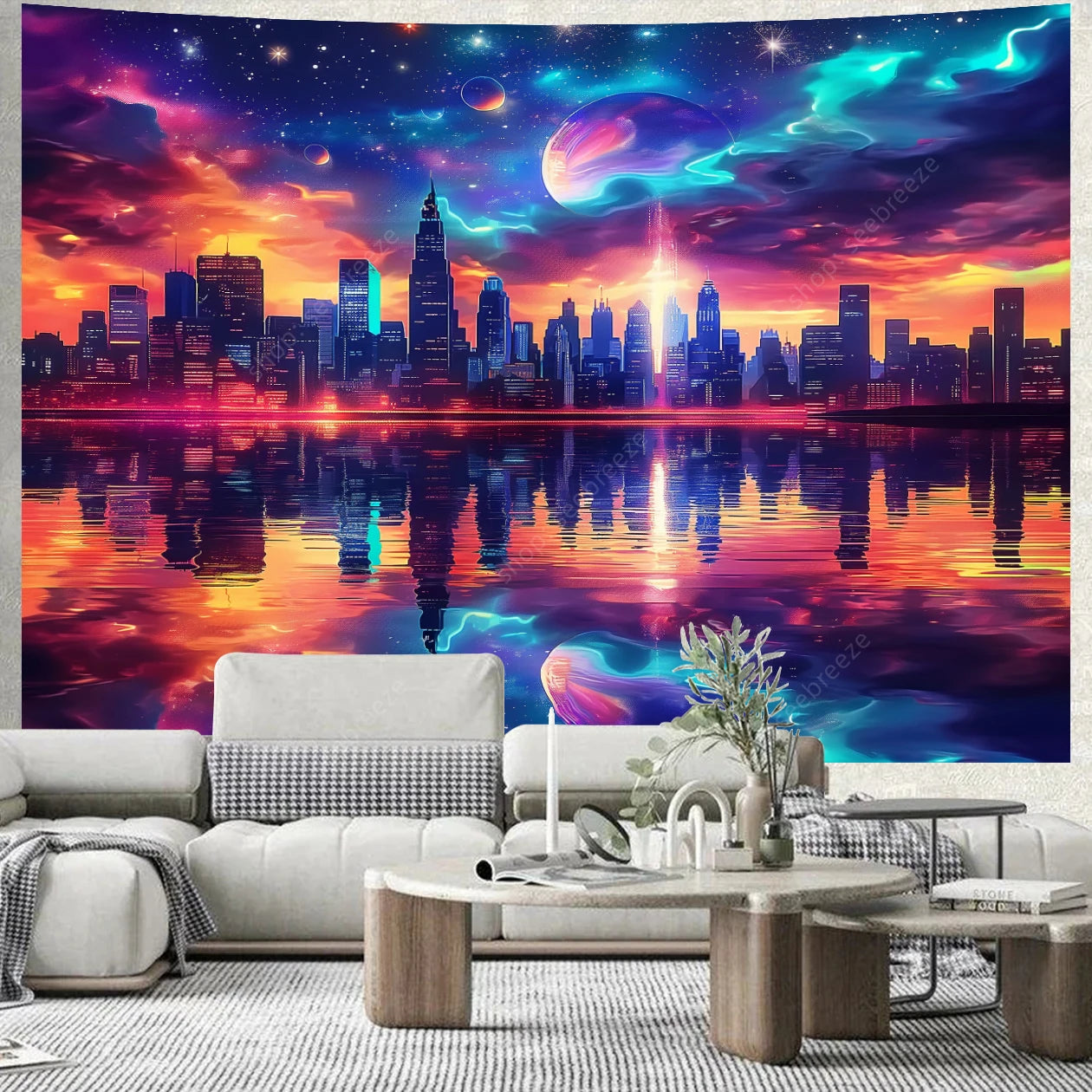 City Skyscrapers UV Reactive Tapestries