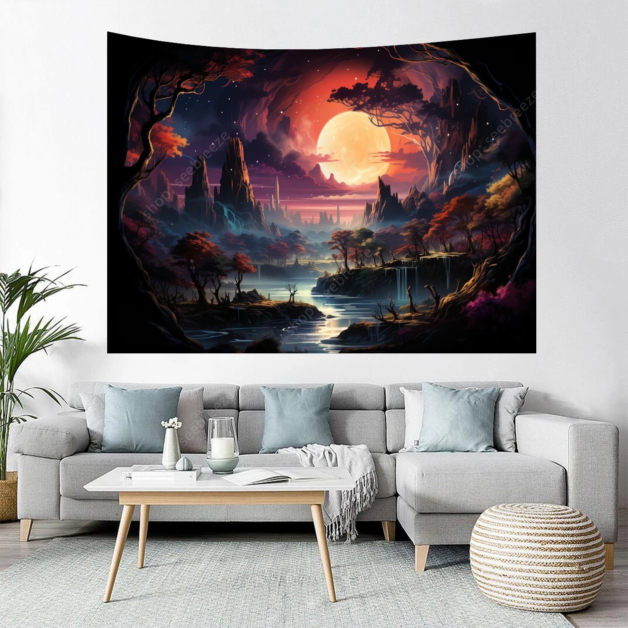 Galaxy Space Landscape UV Reactive Tapestries