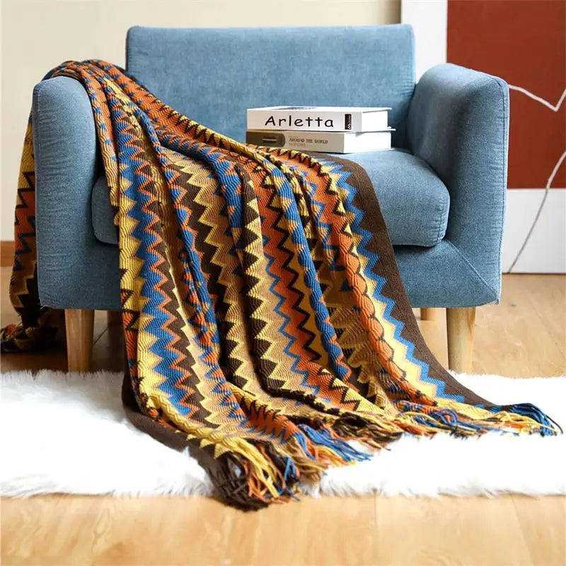 Hand Knitted Blanket with Tassels