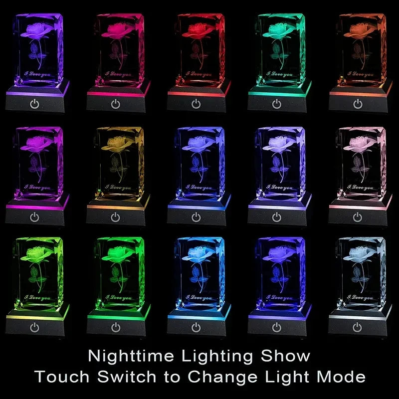 3D Rose Crystal LED Colorful Night Light