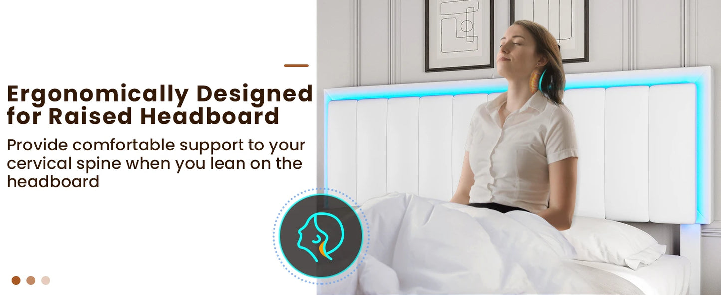 Bed Frame with Led Lights, USB Ports and Adjustable Headboard