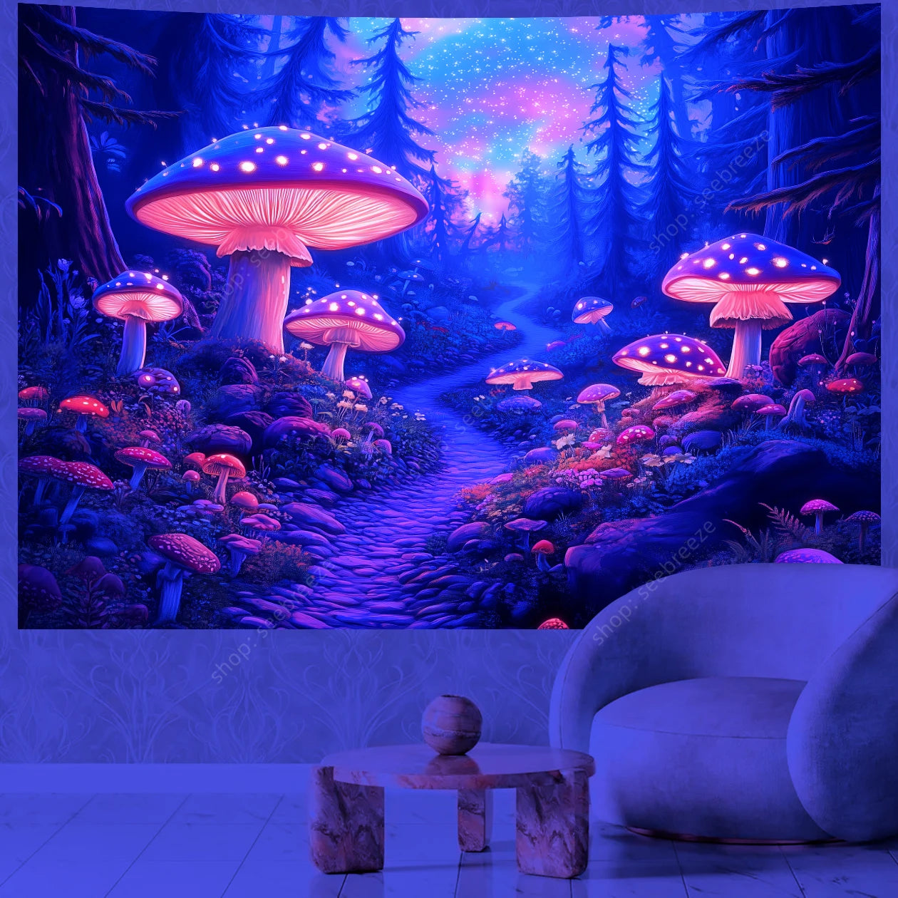 Mushroom Forest UV Reactive Tapestries