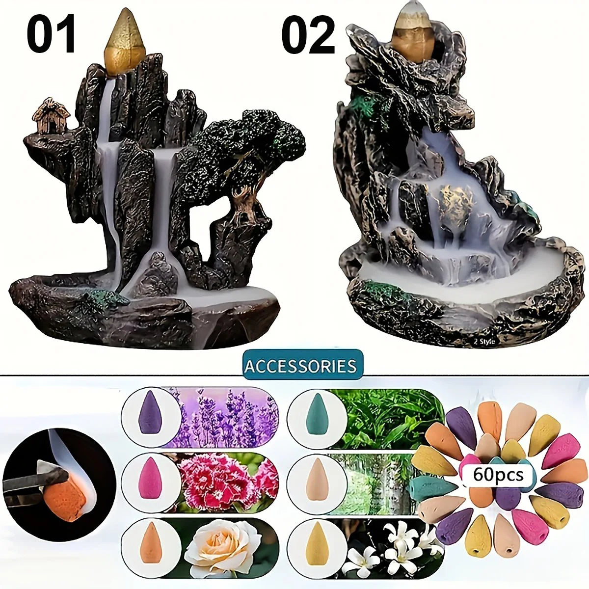 Incense Fountain Burner (with cones)