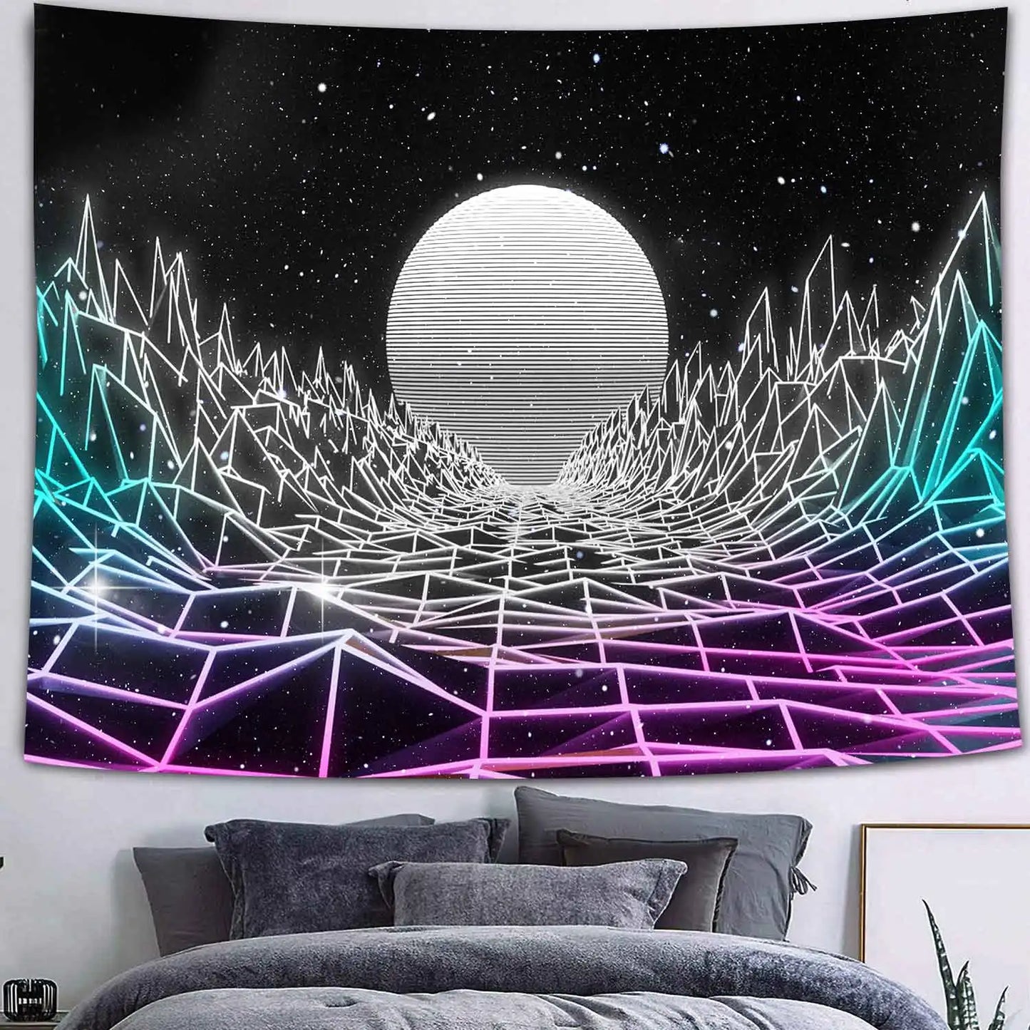 UV reactive cityscape tapestry