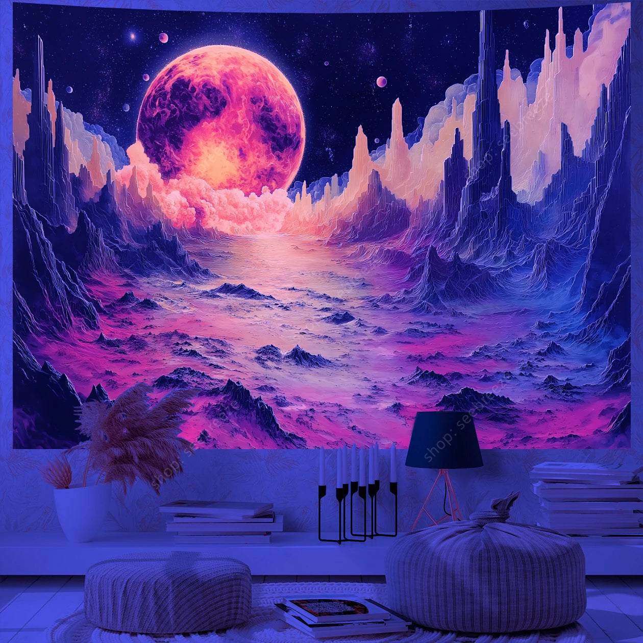 Galaxy Space Landscape UV Reactive Tapestries