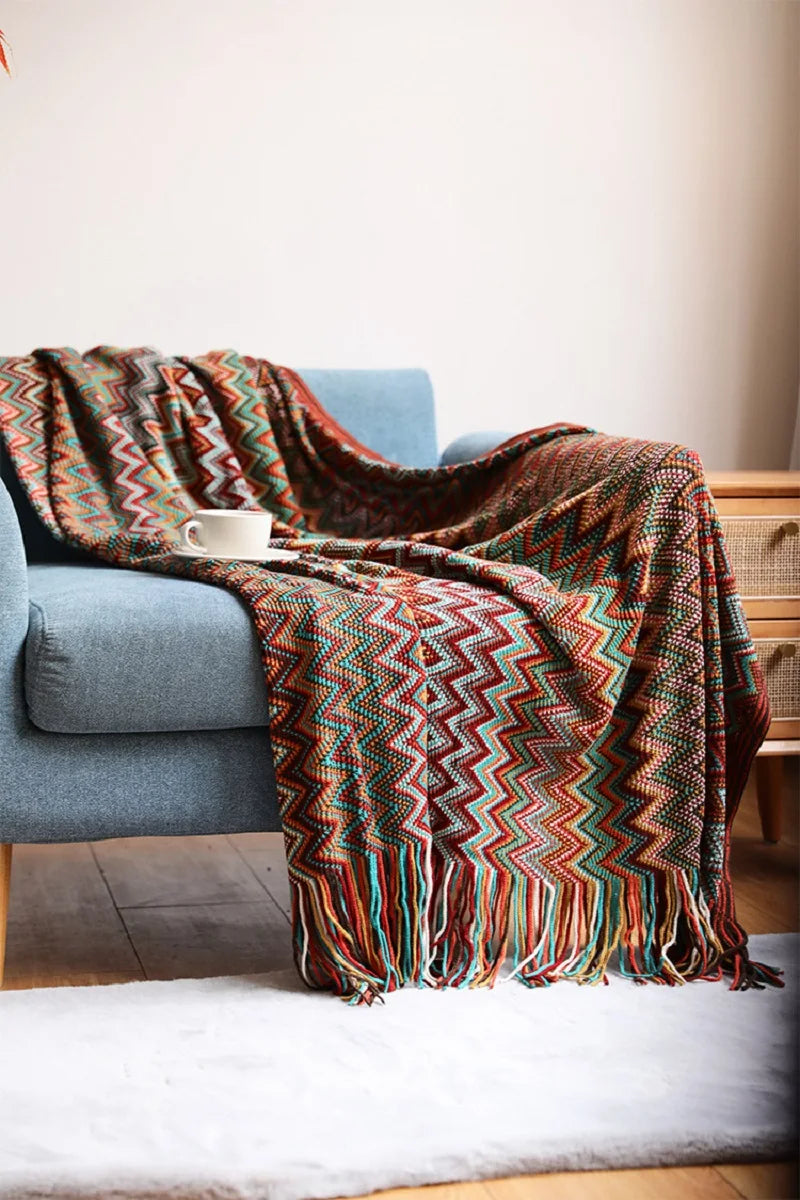 Hand Knitted Blanket with Tassels