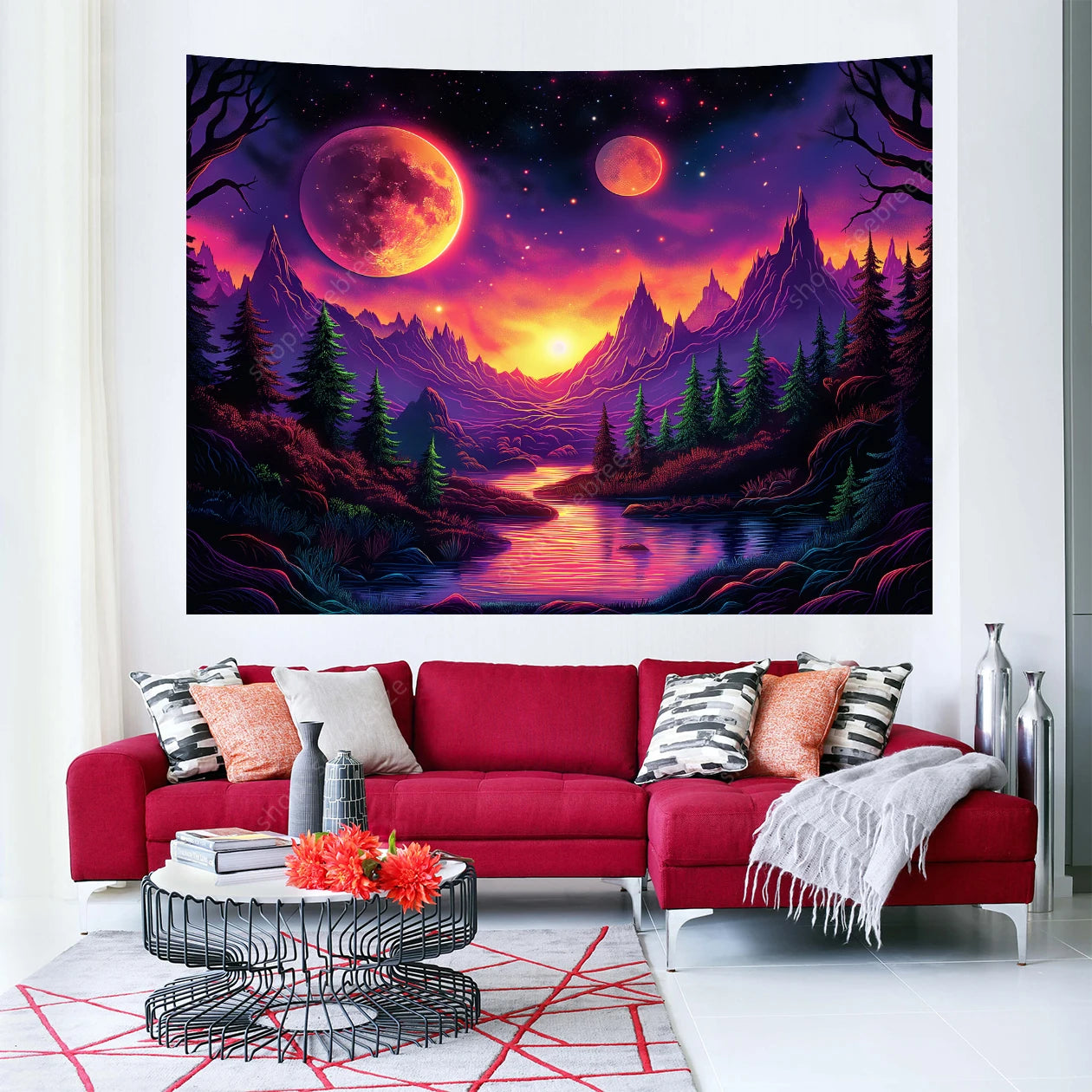 Galaxy Space Landscape UV Reactive Tapestries