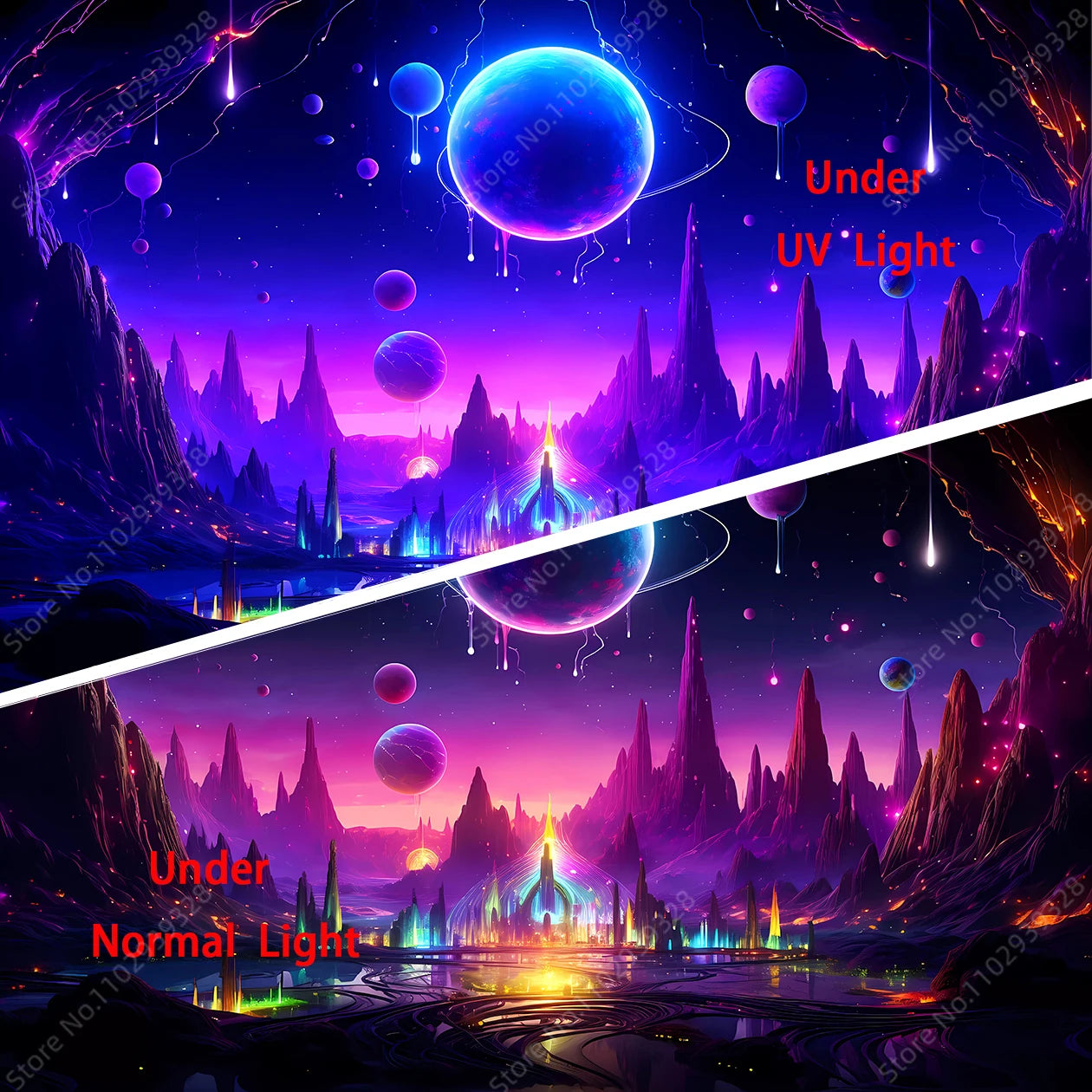 Galaxy Space Landscape UV Reactive Tapestries