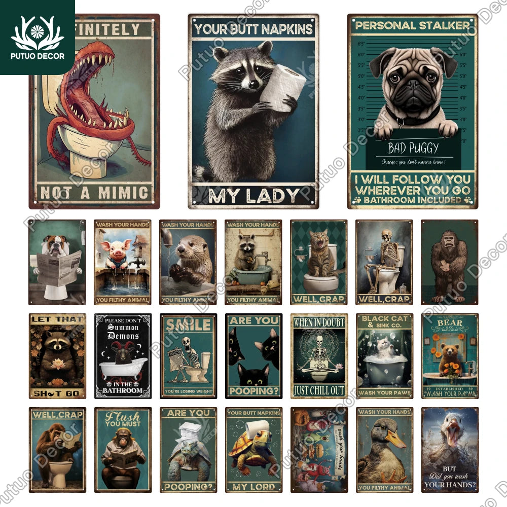 Funny Bathroom Decor Metal Signs