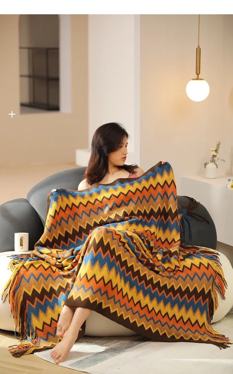 Heavy Knitted Blankets with Tassels