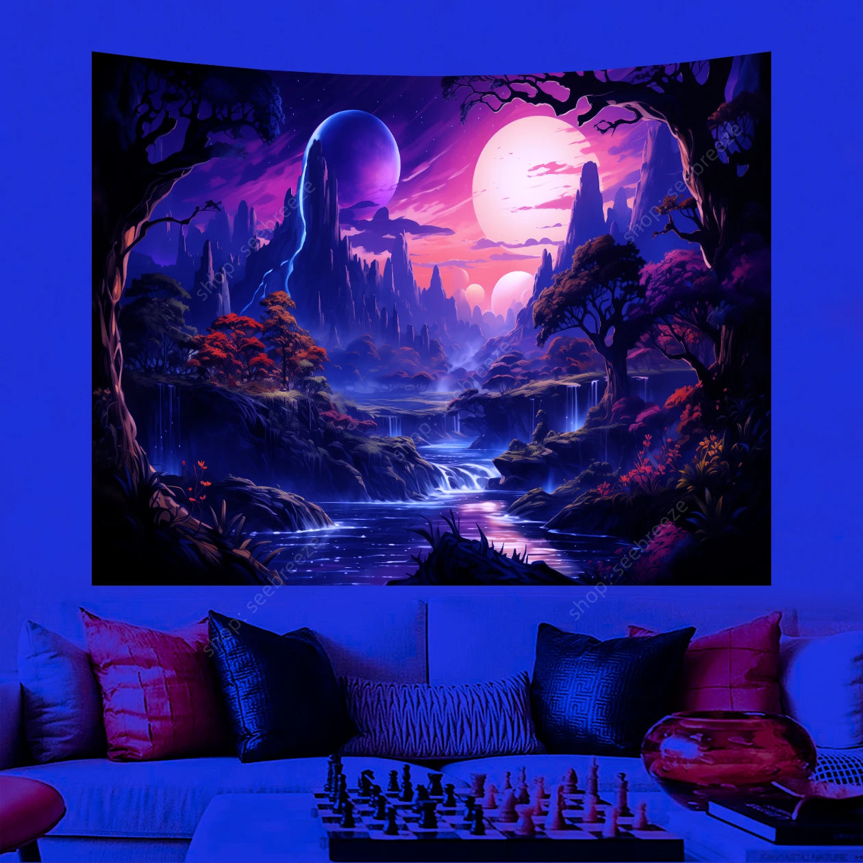Galaxy Space Landscape UV Reactive Tapestries