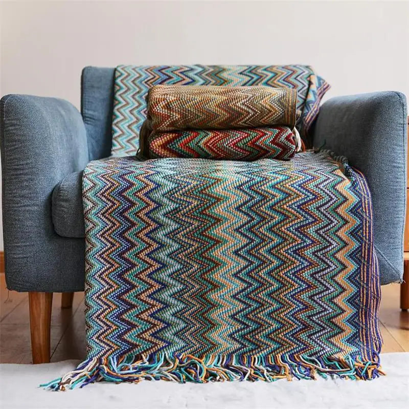 Hand Knitted Blanket with Tassels