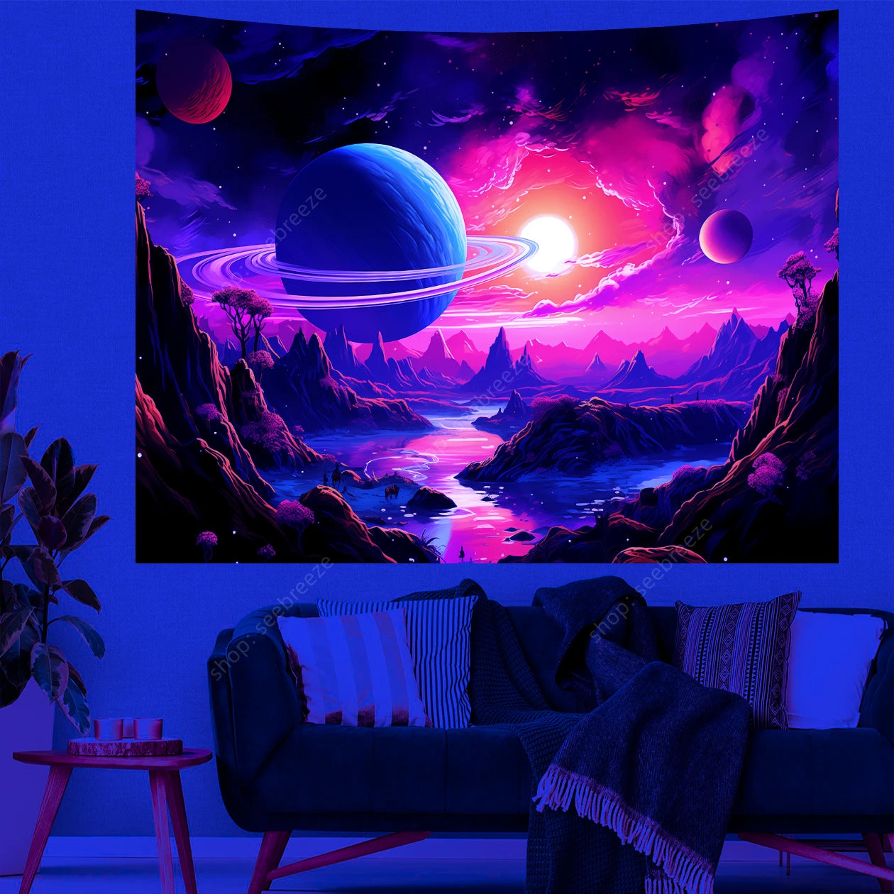 Galaxy Space Landscape UV Reactive Tapestries