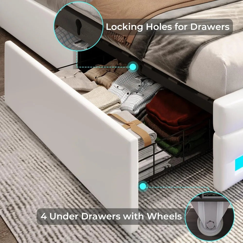 Cushy Bedframe with LED lights and charging station
