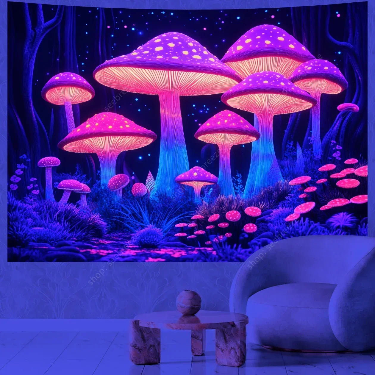 Mushroom Forest UV Reactive Tapestries