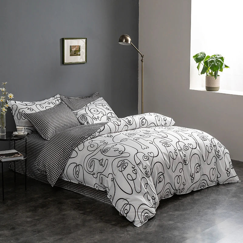 Black White Print Duvet Bed Set