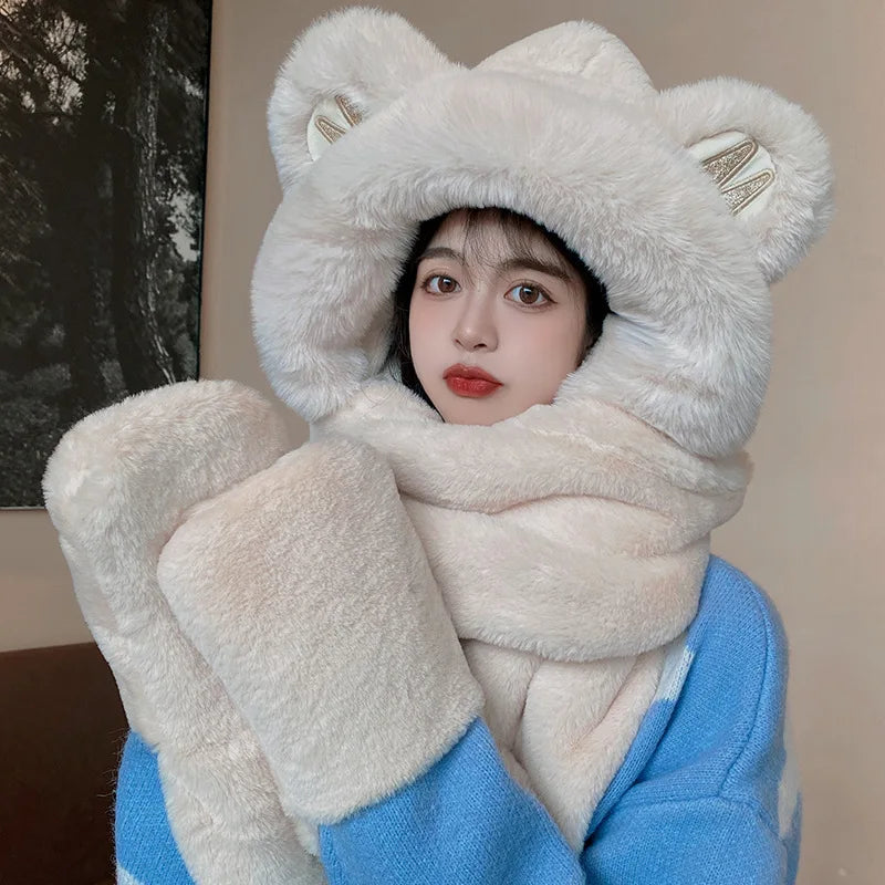 Super Thick Warm Plushie Bear Hooded Scarf