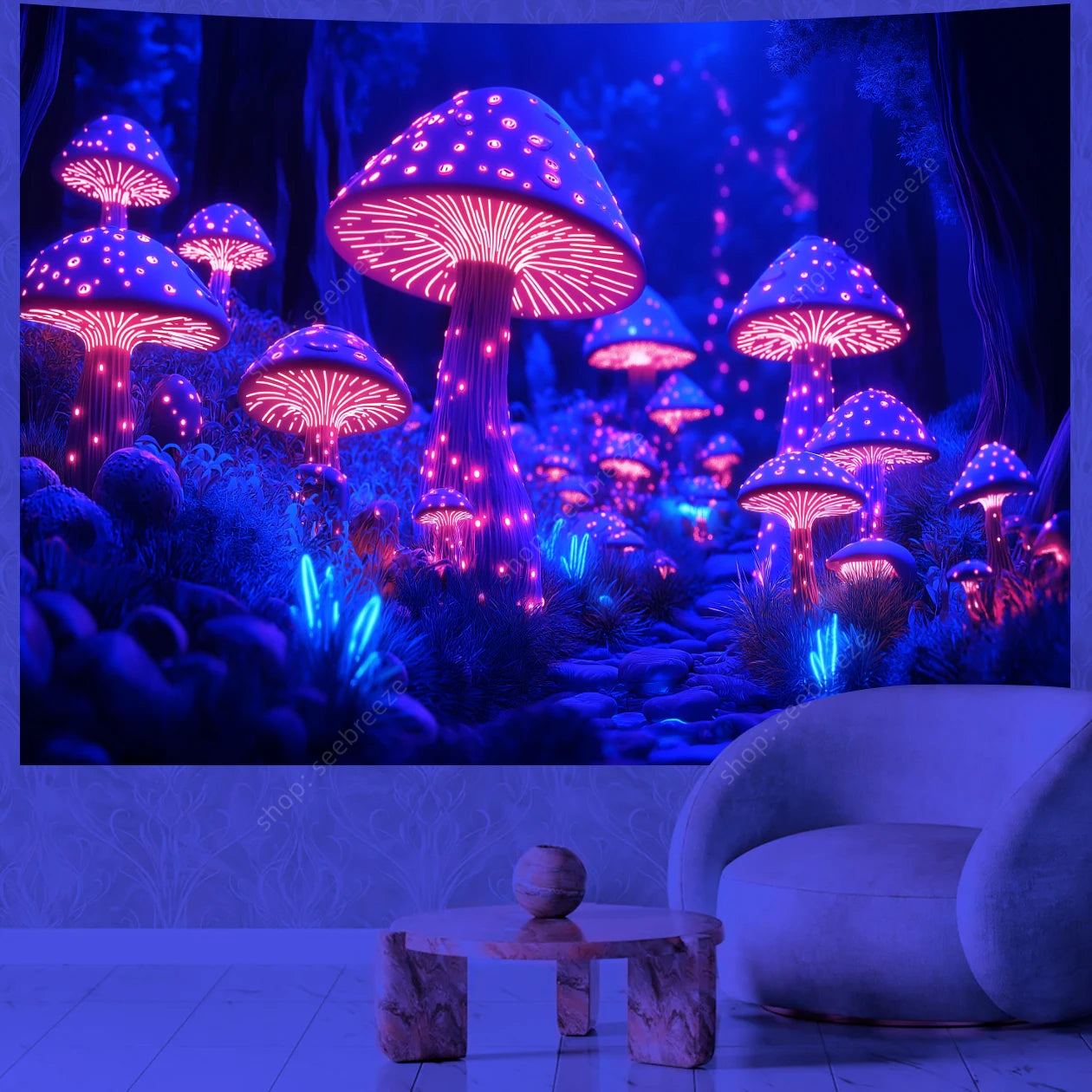 Fantasy Mushroom UV Reactive Tapestries