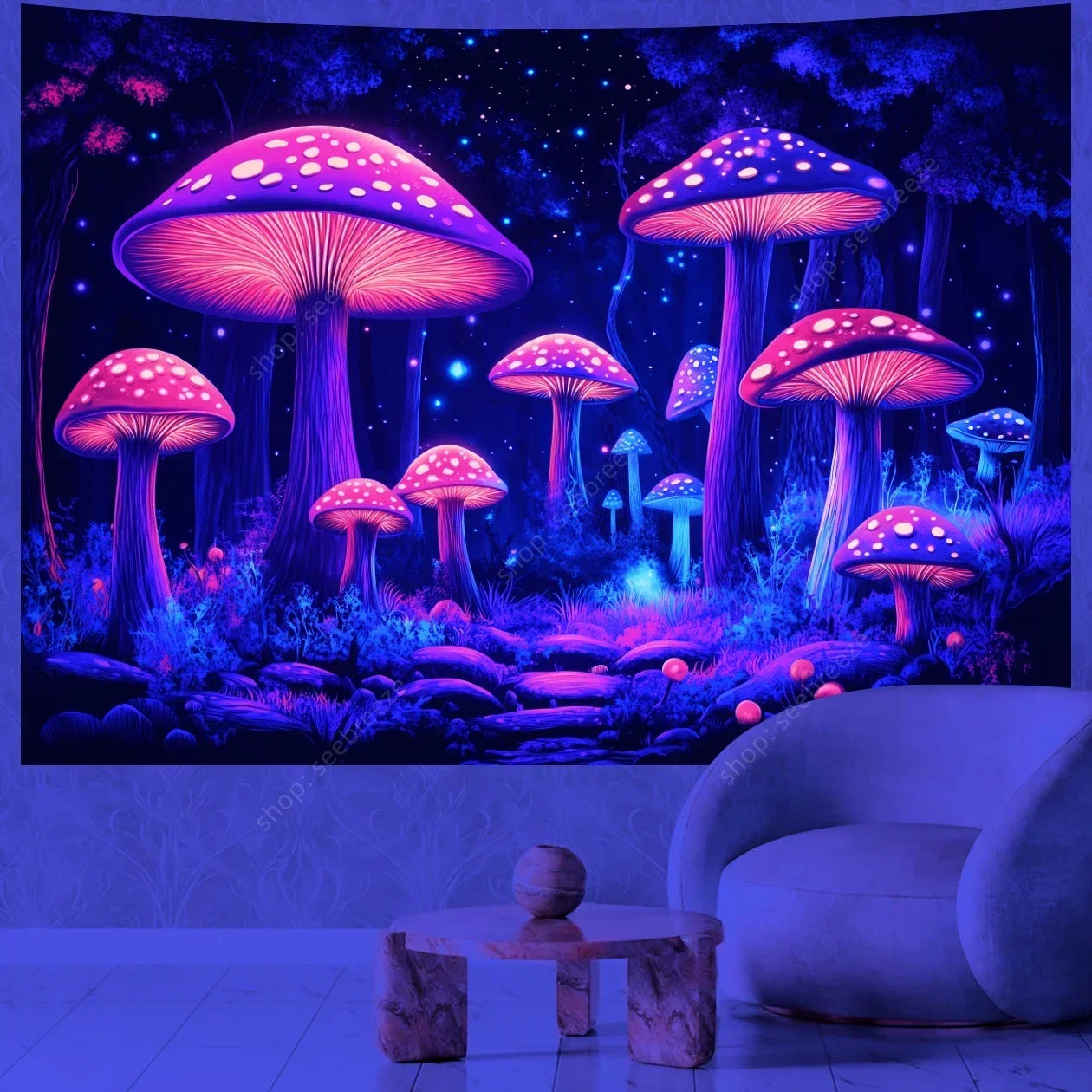 Mushroom Forest UV Reactive Tapestries