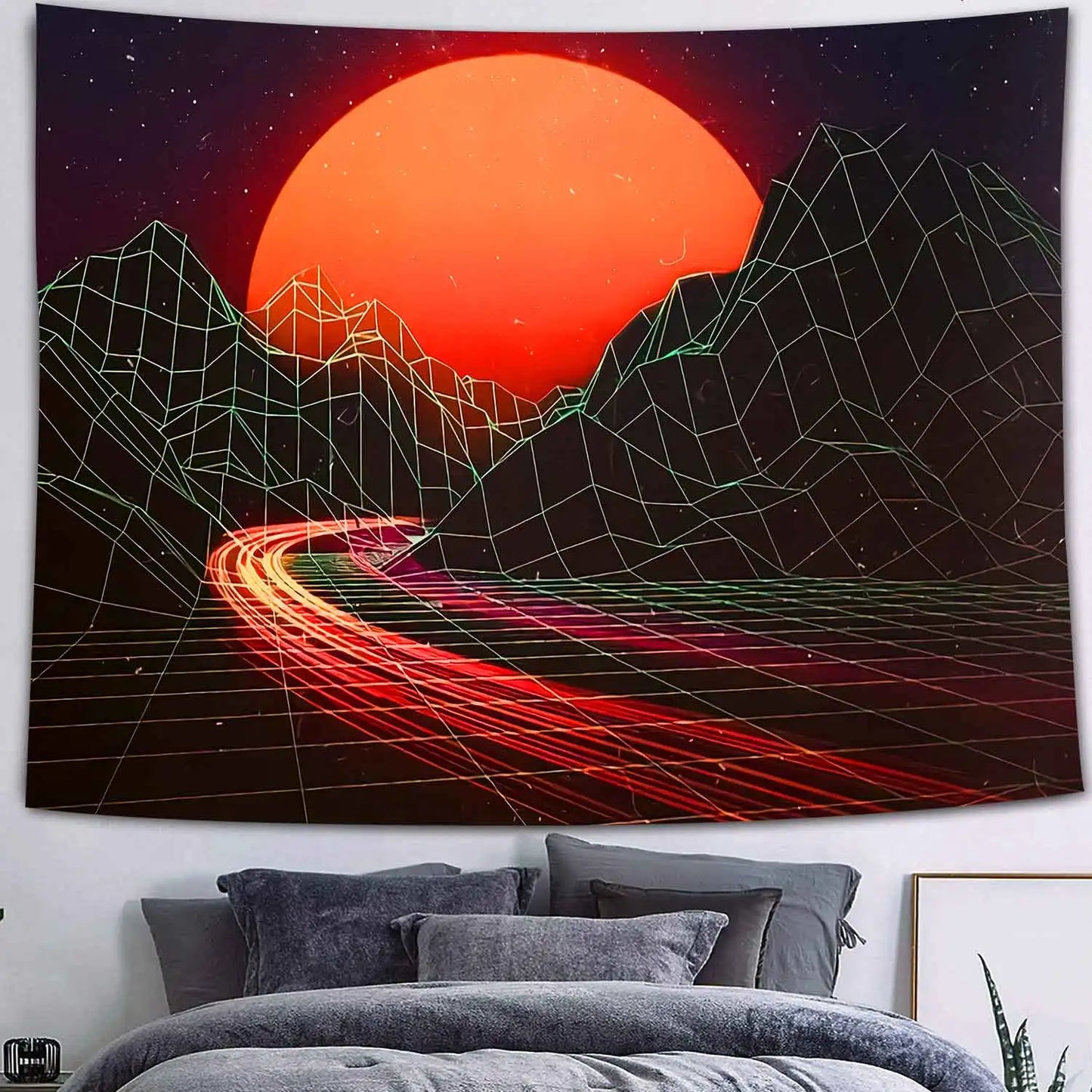 UV reactive cityscape tapestry
