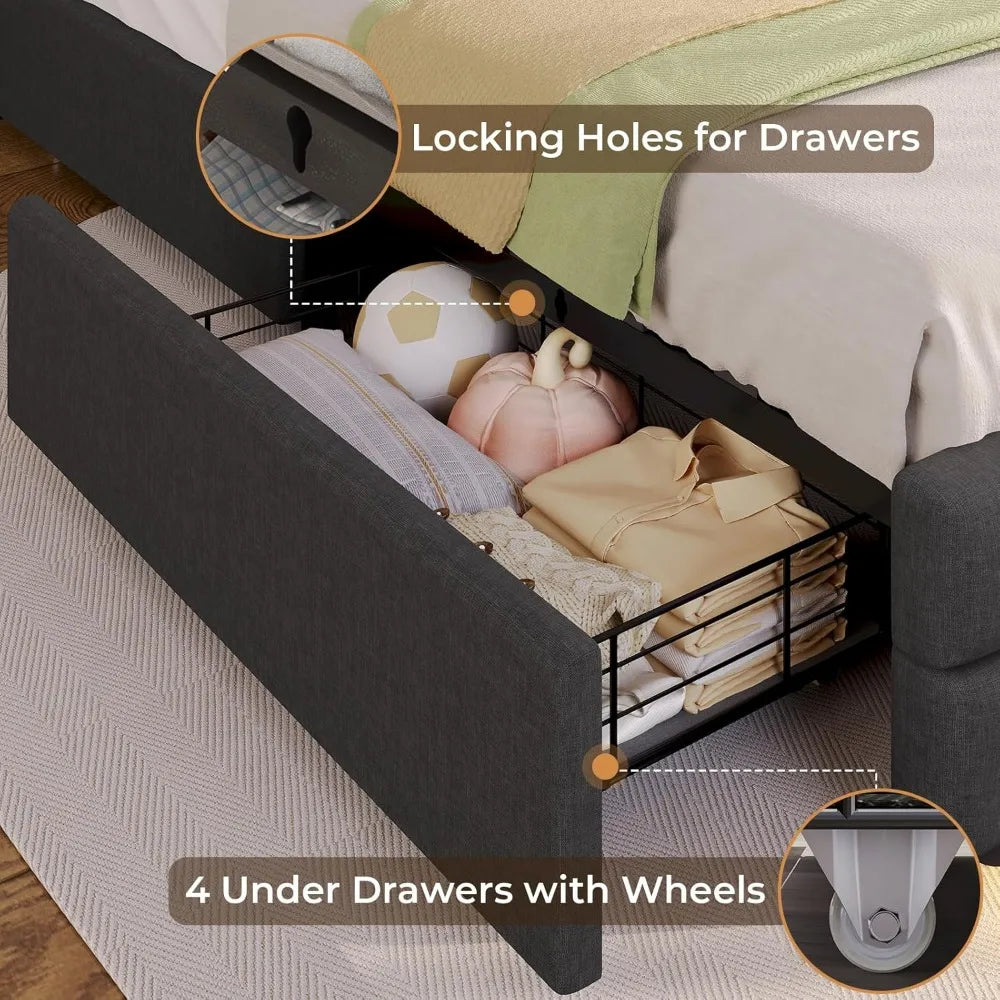 Cushy Bedframe with LED lights and charging station