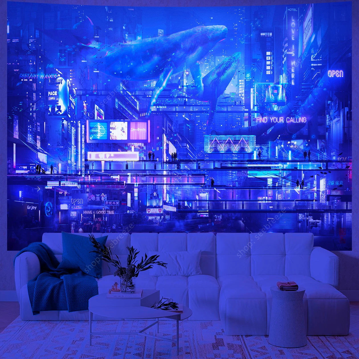 City Skyscrapers UV Reactive Tapestries