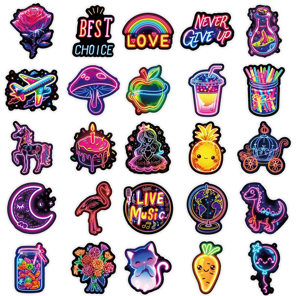 10/30/50pcs Cool Neon Light Stickers