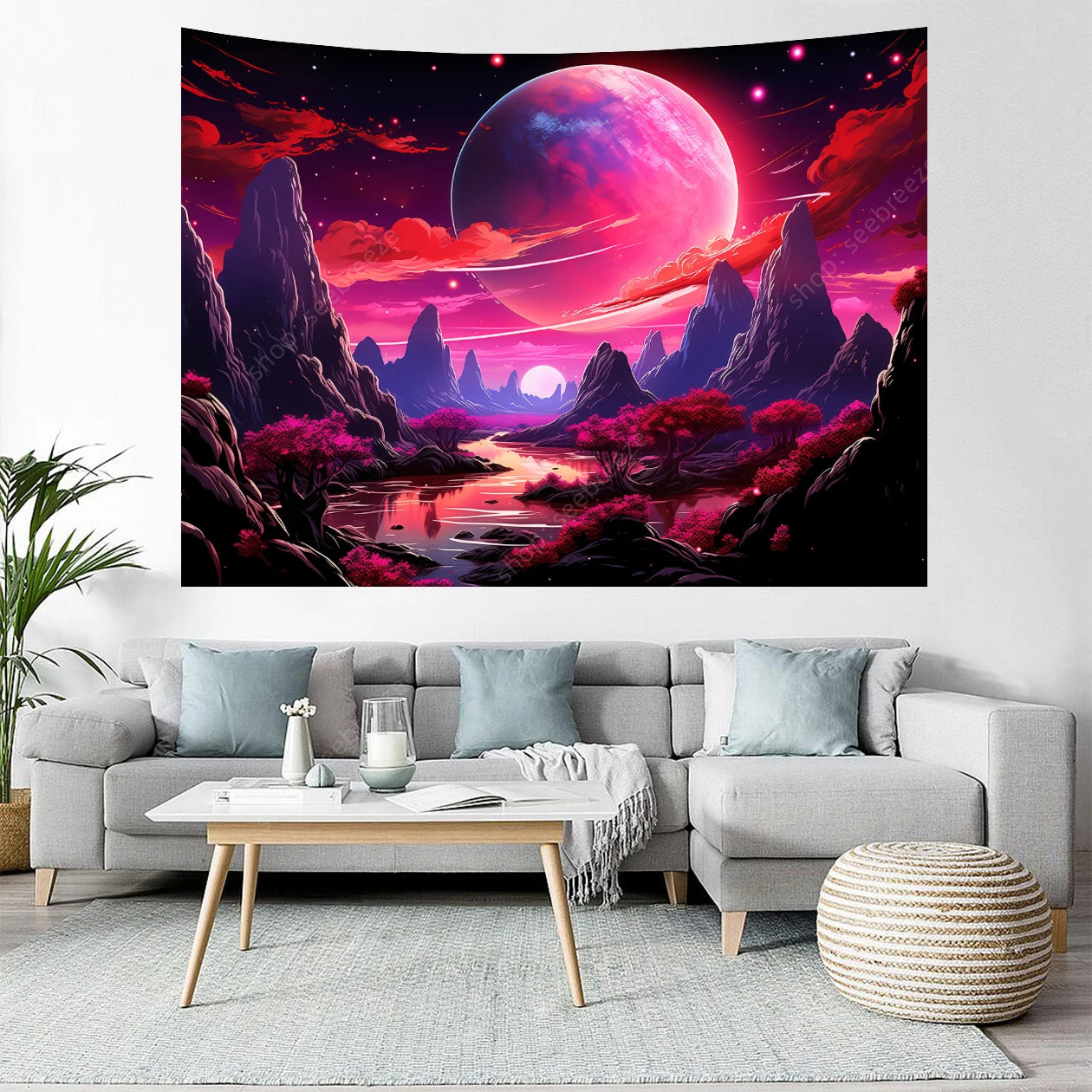 Galaxy Space Landscape UV Reactive Tapestries