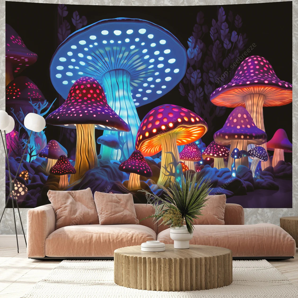 Fantasy Mushroom UV Reactive Tapestries