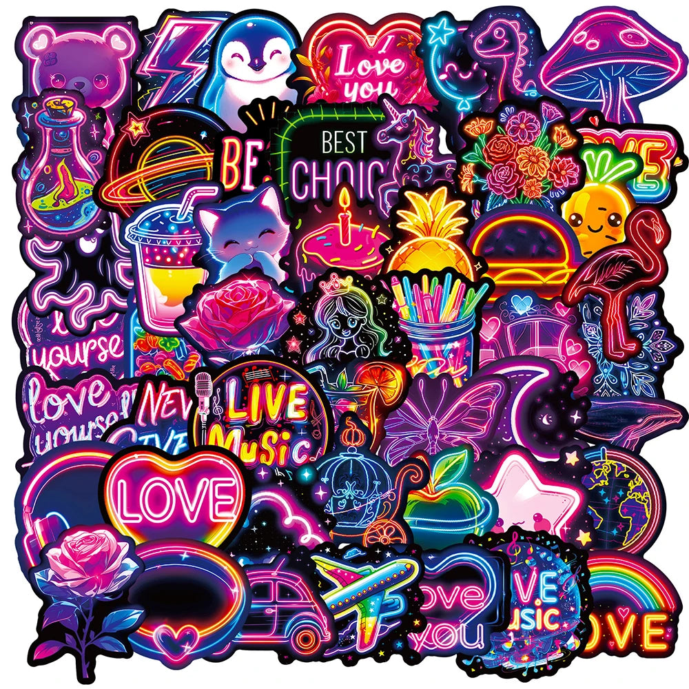 10/30/50pcs Cool Neon Light Stickers