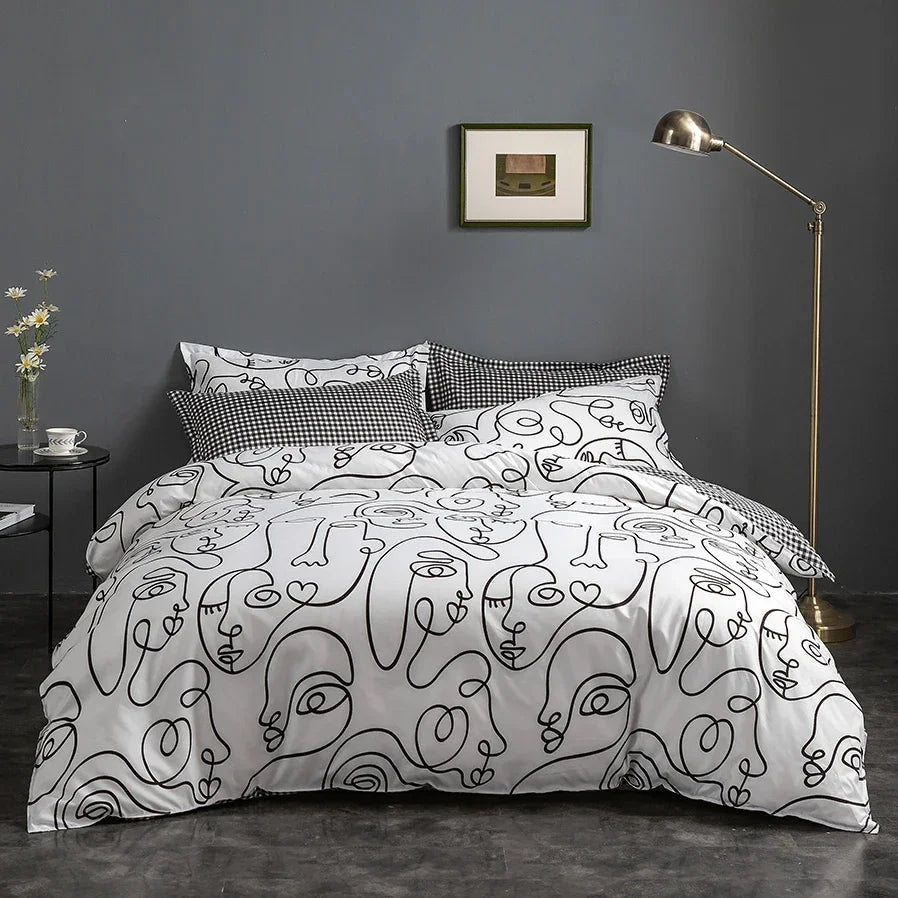 Black White Print Duvet Bed Set