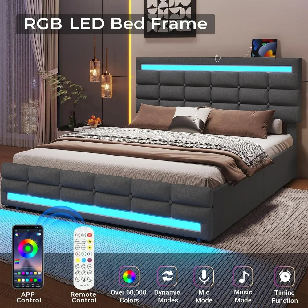 Cushy Bedframe with LED lights and charging station