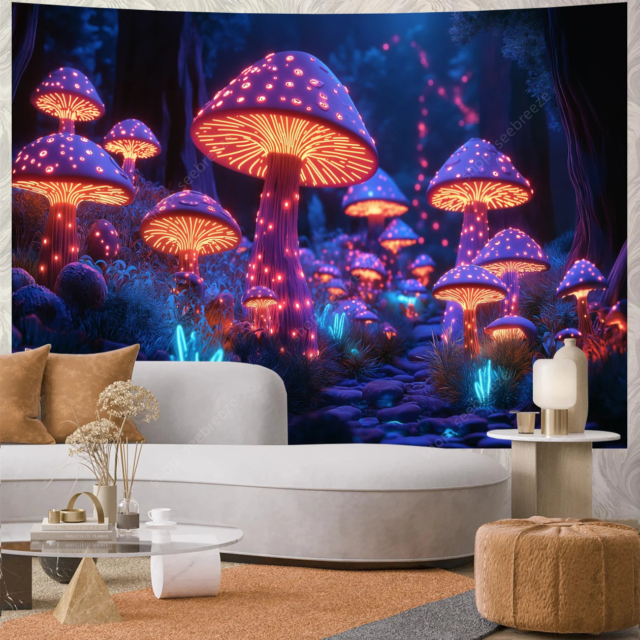 Fantasy Mushroom UV Reactive Tapestries
