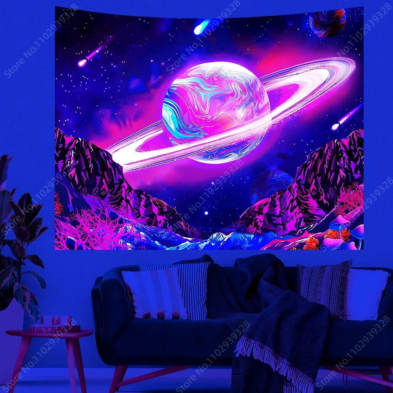 Galaxy Space Landscape UV Reactive Tapestries