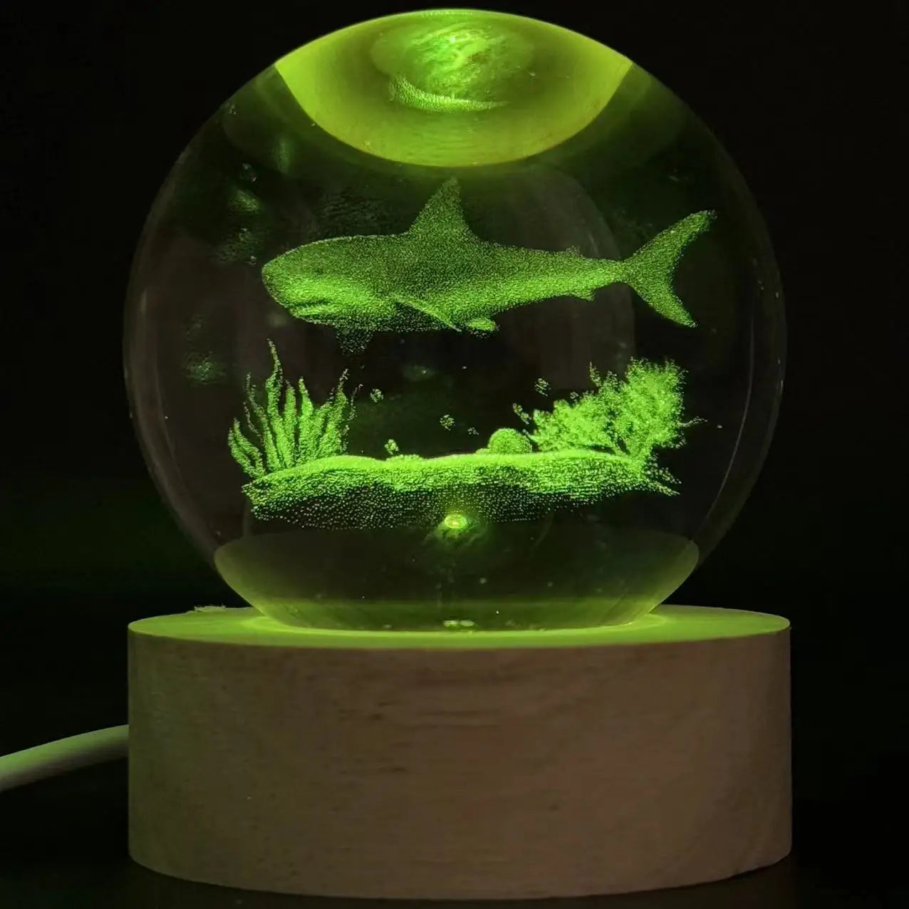 3D Ocean Shark Crystal Ball Laser carved nightlight