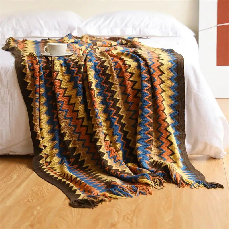 Hand Knitted Blanket with Tassels