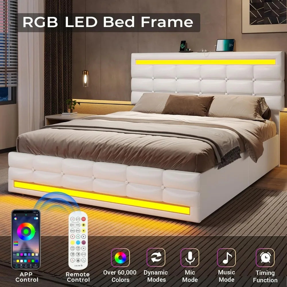 Cushy Bedframe with LED lights and charging station
