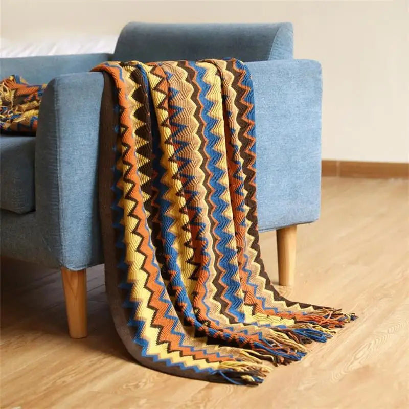Hand Knitted Blanket with Tassels