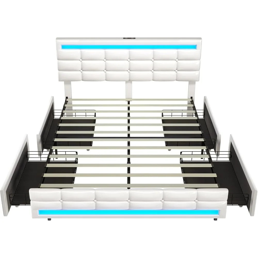 Cushy Bedframe with LED lights and charging station