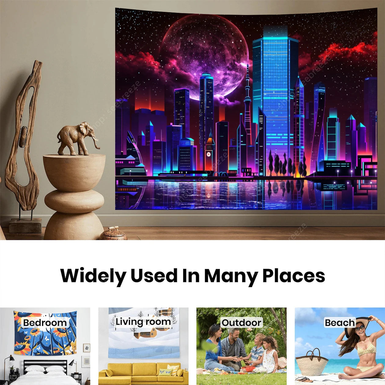 City Skyscrapers UV Reactive Tapestries