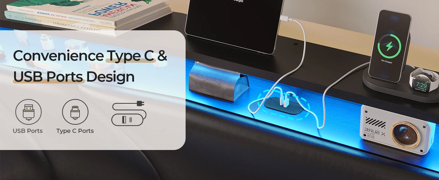 Floating LED bedframe with Storage and Charging Station