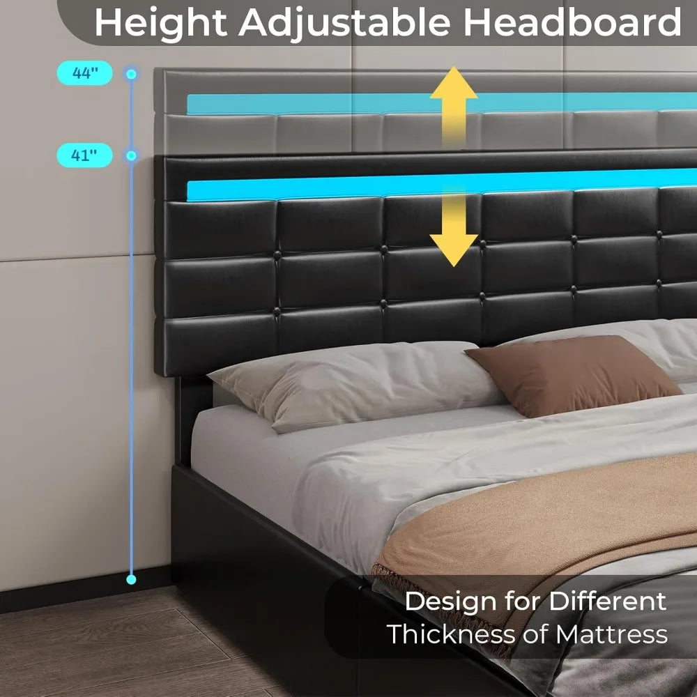 Cushy Bedframe with LED lights and charging station