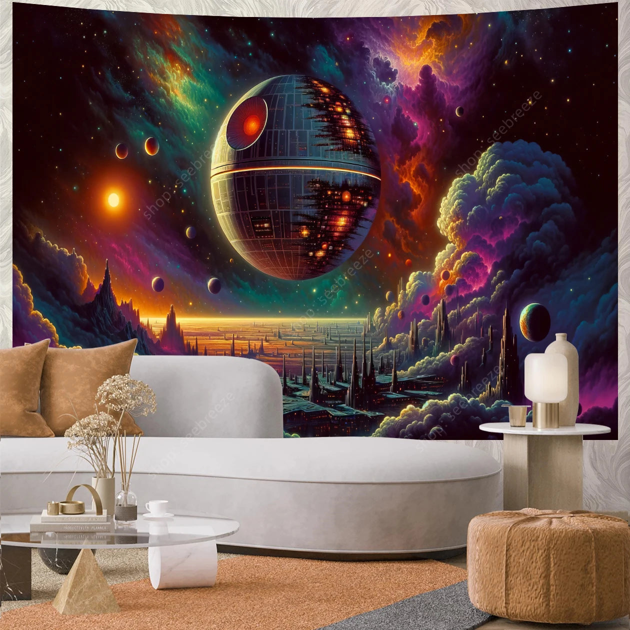 Galaxy Space Landscape UV Reactive Tapestries