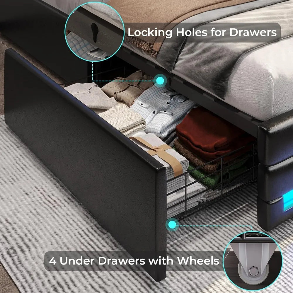 Cushy Bedframe with LED lights and charging station