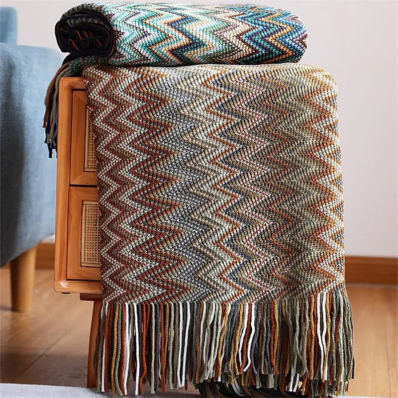 Hand Knitted Blanket with Tassels