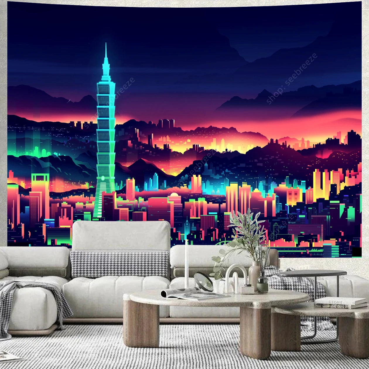 City Skyscrapers UV Reactive Tapestries
