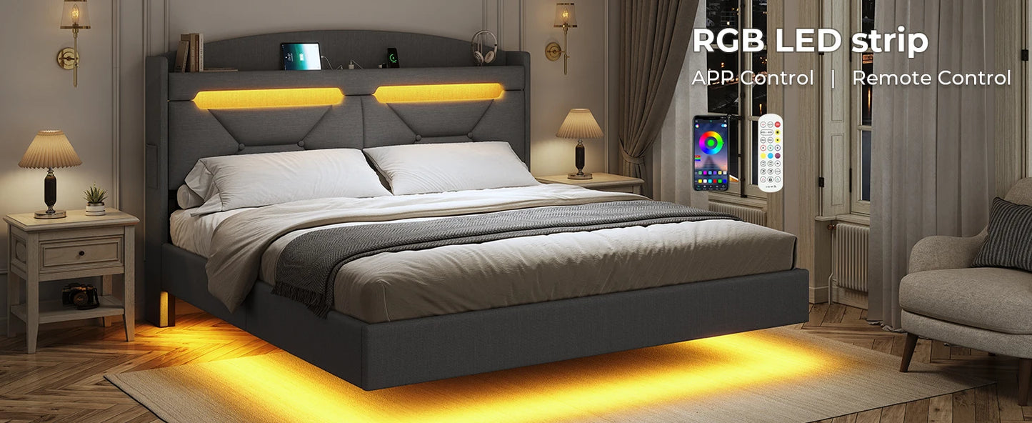 Bed Frame with Drawers & LED Lights Headboard Footboard