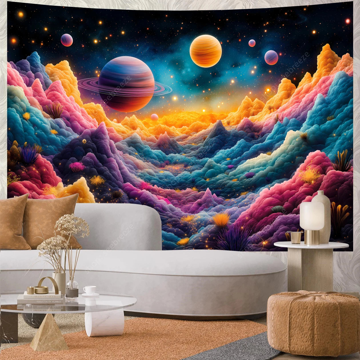 Galaxy Space Landscape UV Reactive Tapestries